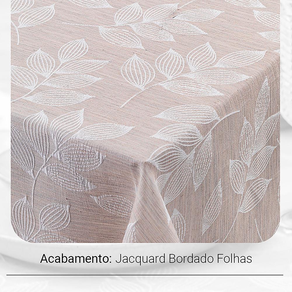 Toalha De Mesa Jacquard Bordado Folhas Rafimex Poli-Bambu 180x220Cm