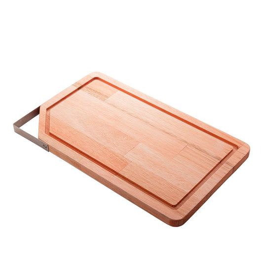 Tábua em madeira liptus com alça em inox 44x26x2cm