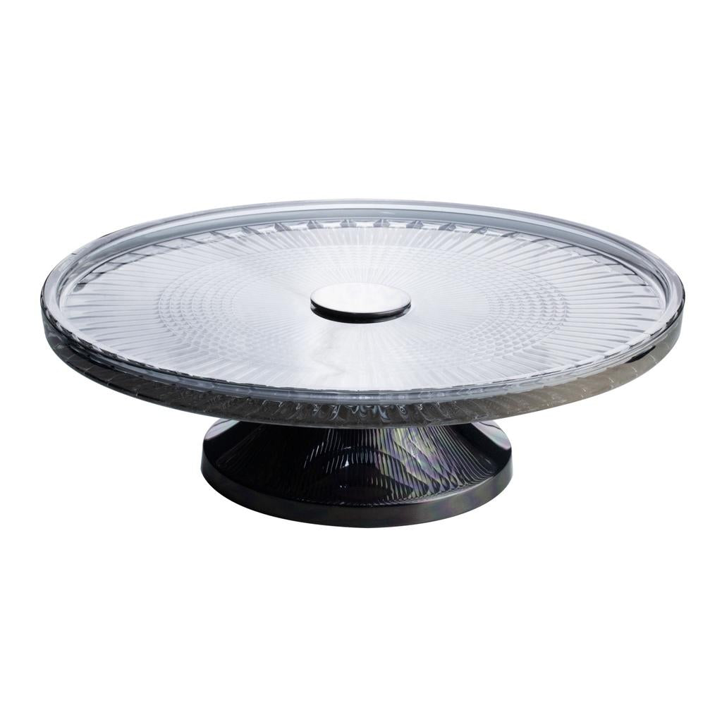 Prato para Bolo em Cristal com Ppé em Aço Queen Black 32 cm