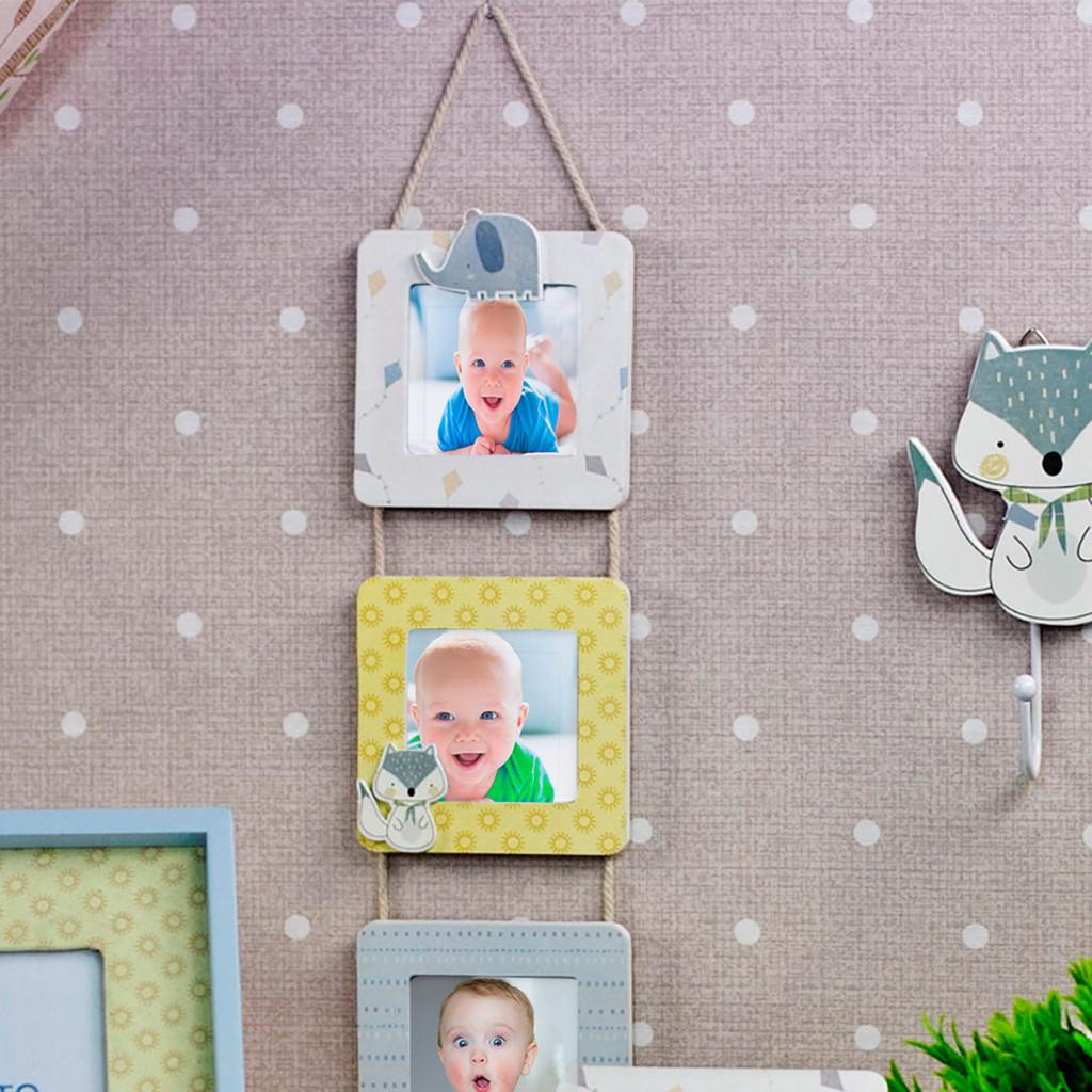 Porta-Retrato Infantil de madeira para 3 fotos
