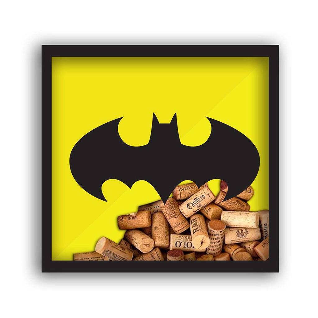 Quadro Rolha Madeira/Vidro DC Batman Logo Amarelo/Preto
