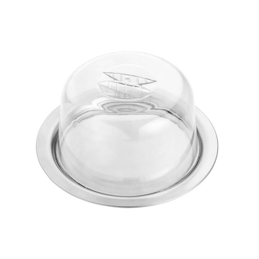 Prato p/queijo de aço inox c/tampa de plástico Prime 23x10cm