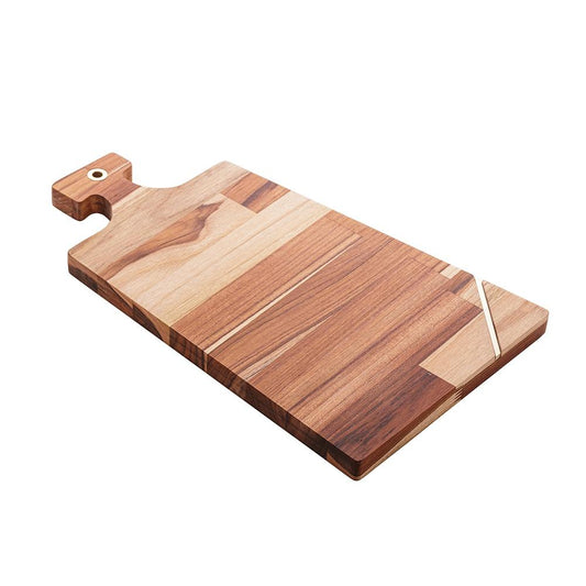 Tábua de corte e para servir em madeira com friso teca dourada 44x26x2cm