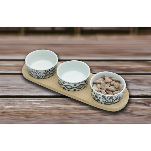 Conjunto bandeja de bambu c/3 petisqueiras 30x10cm