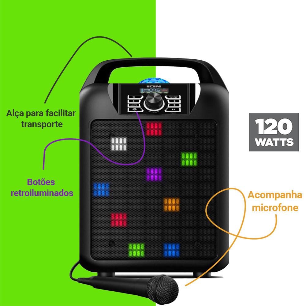 Alto Falante Portátil Sem Fio 120 Watts Com 18 Luzes Temáticas