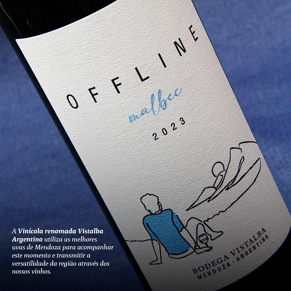 Kit Vinho Offline Malbec, Saca-rolhas Com Caixa E Tábua De Aperitivo