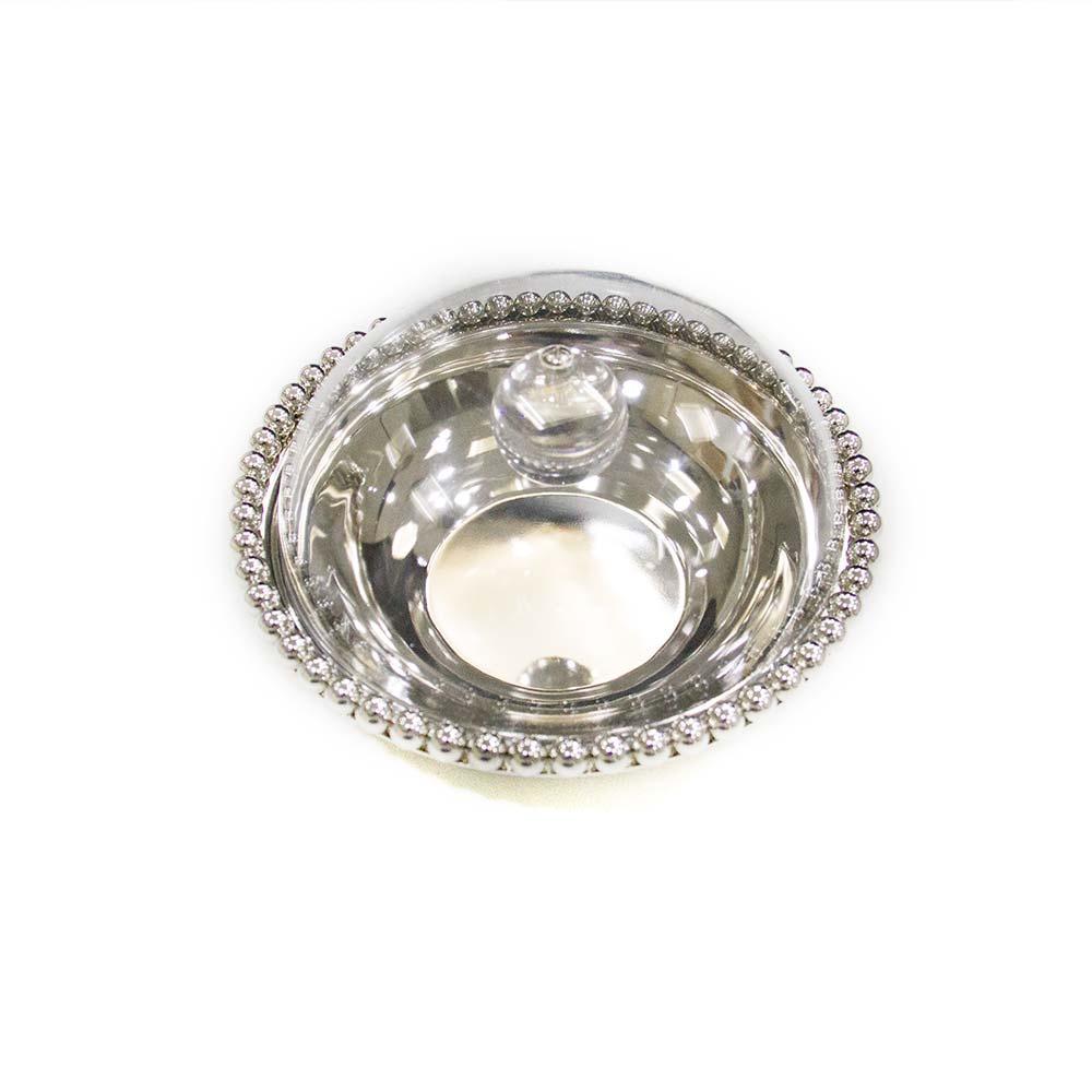 Bandeja Redonda De Zamac Silver Plated C/Tampa 15,8X15,8X10Cm