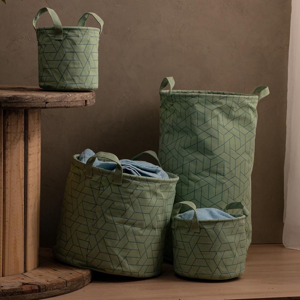 Cesto organizador de poliéster redondo chevron verde 33x28cm