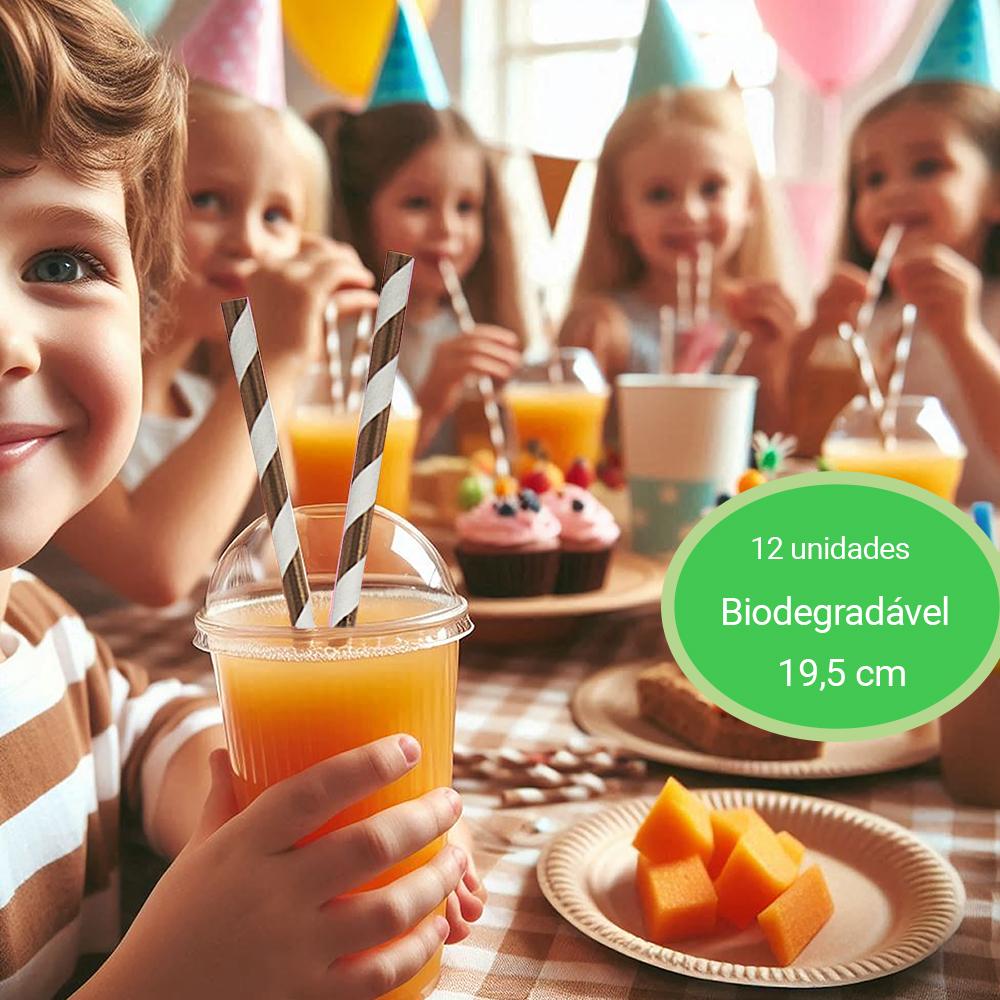 Canudo de Papel Listrado SilverFestas – Pacote com 12 Unidades para uma Festa Sustentável e Estilosa!