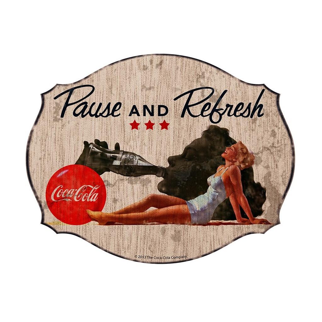 Placa de Parede Coca-Cola em madeira Blond Lady Pause Refresh - URBAN