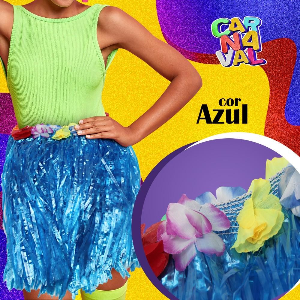 Saia Havaiana 40cm E Colar Colorido Look Perfeito Para Carnaval