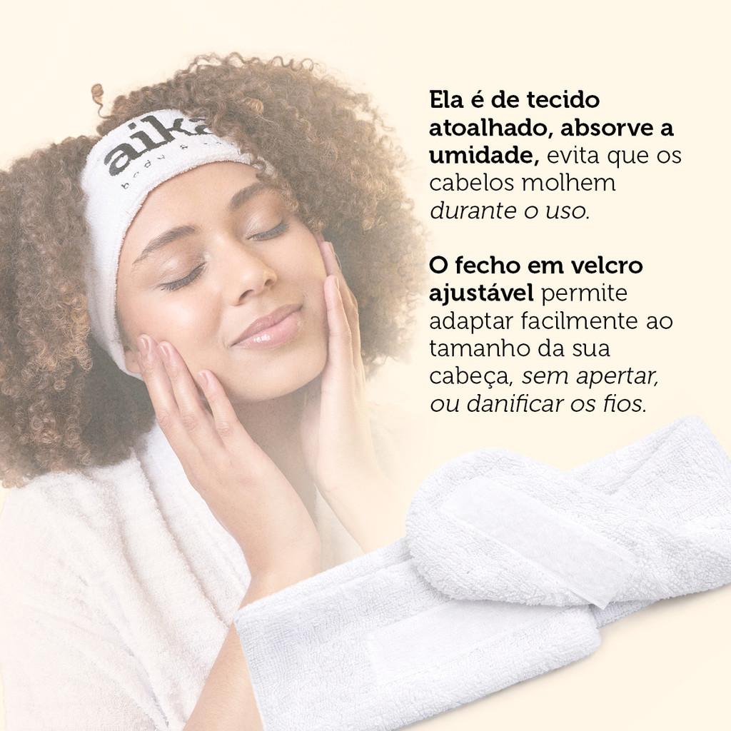 Faixa De Cabelo Para Skincare Branca Atoalhada Com Velcro