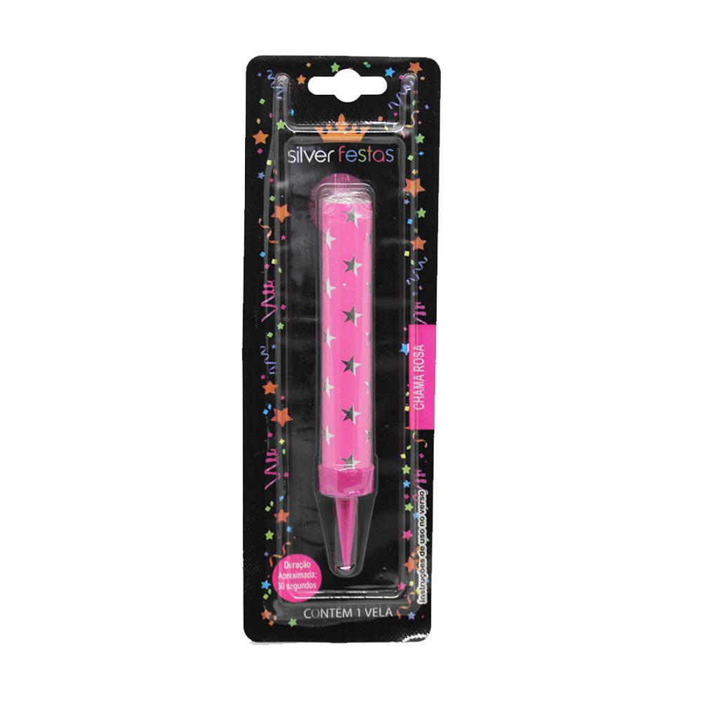 Vela Aniversário Vulcão Chama Foguete Cascata - Silver Festa