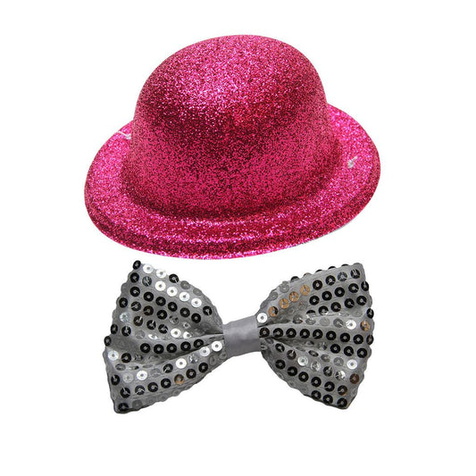 Mini Chapéu Glitter Mais Gravata Borboleta Brilhe No Carnaval