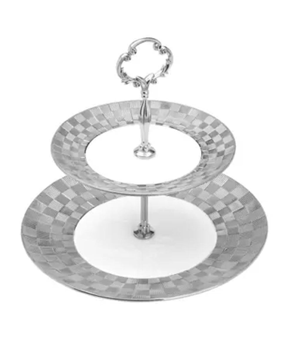 Prato duplo porcelana p/doces Vera silver 19/27x23cm