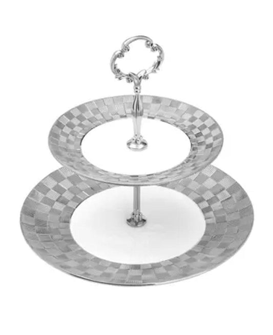 Prato duplo porcelana p/doces Vera silver 19/27x23cm