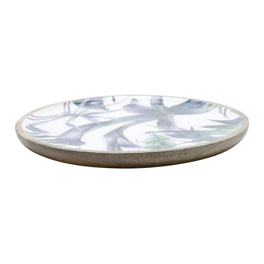 Bandeja Naturals redonda em madeira Flower 35x3cm
