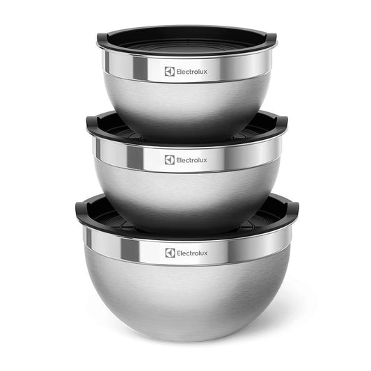 Conjunto de Bowls de Inox com tampa plástica