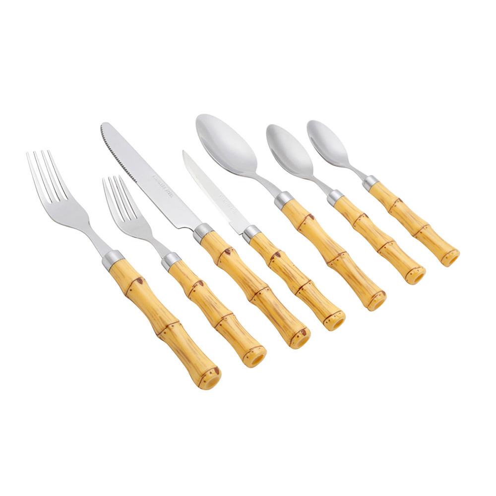 Faqueiro de Aço Inox 42 Pcs C/Cabo de Plástico Bamboo