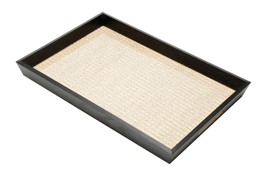 Bandeja de madeira chanfrada e rafia 48x32x5 cm