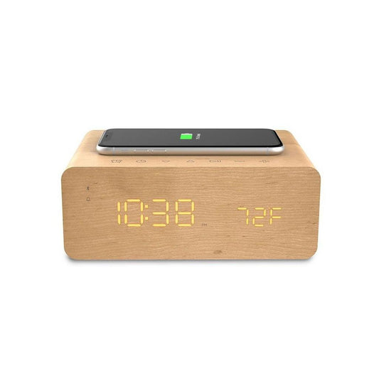 Relógio Despertador Digital Bluetooth c/ Carregador QI Charge Time p/ Smartphone, Mic e °C